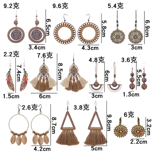 Set bohémien – Boucles d’oreilles en bois et perles naturelles | Verdalya