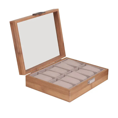 New Style Bamboo Watch Box 3/6/10/12grids Transparent Lid Fashionable