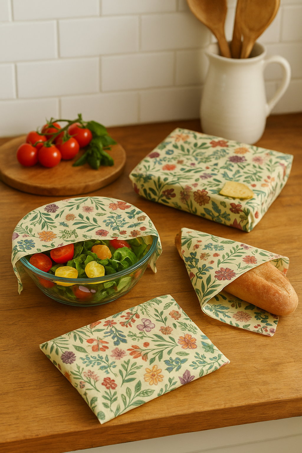 Wraps alimentaires en cire d’abeille – Botanical (Lot de 3 L/M/S)