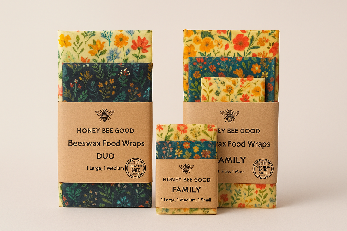 Wraps alimentaires en cire d’abeille – Botanical (Lot de 3 L/M/S)