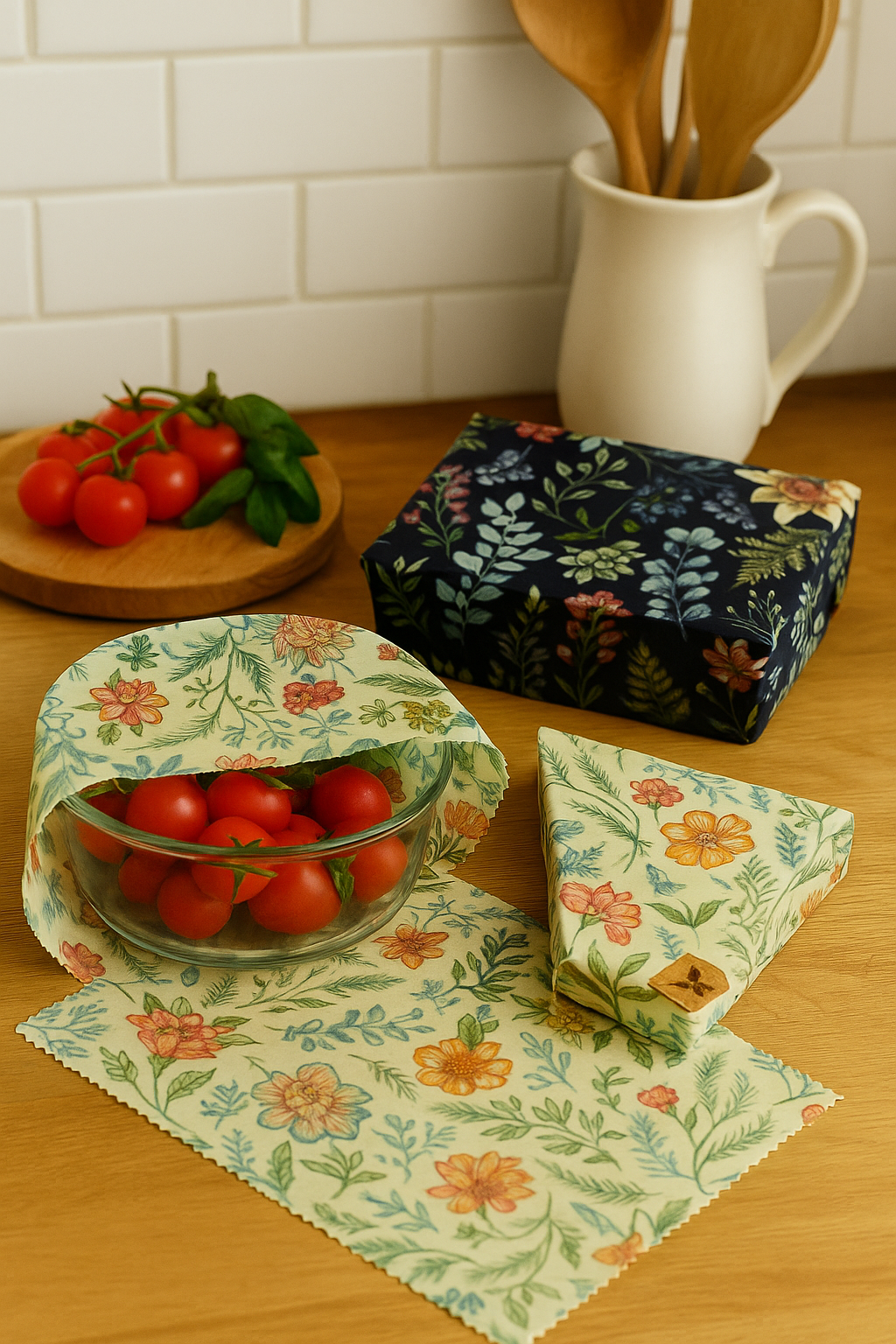 Wraps alimentaires en cire d’abeille – Botanical (Lot de 3 L/M/S)