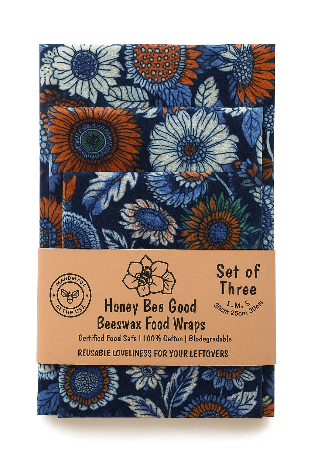 Wraps alimentaires en cire d’abeille – Botanical (Lot de 3 L/M/S)