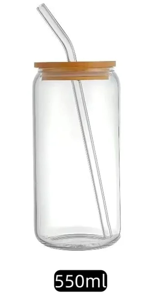 Tasse en verre borosilicate – 350/550 ml (avec ou sans couvercle & paille)