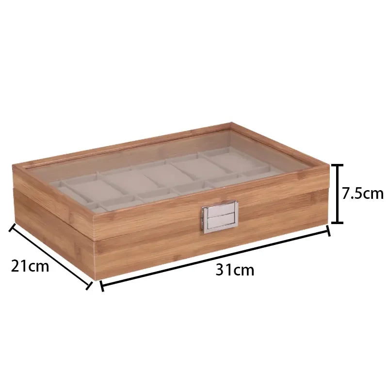 New Style  Bamboo Watch Box 3/6/10/12grids Transparent Lid Fashionable