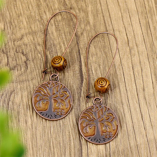 Set bohémien – Boucles d’oreilles en bois et perles naturelles | Verdalya