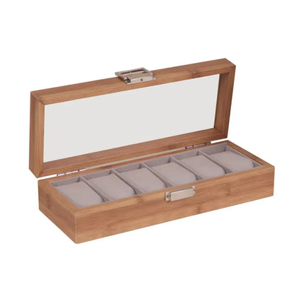 New Style  Bamboo Watch Box 3/6/10/12grids Transparent Lid Fashionable