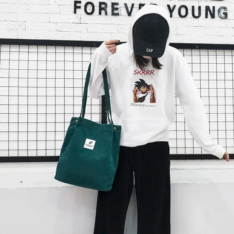 Sac shopping pliable en velours côtelé – Éco chic et durable | Verdalya