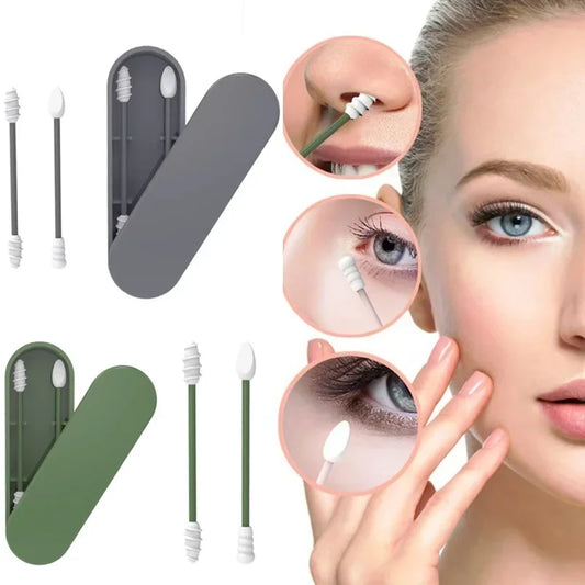 Kit Écologique de 2 Coton-Tiges Réutilisables en Silicone + Étui Compact