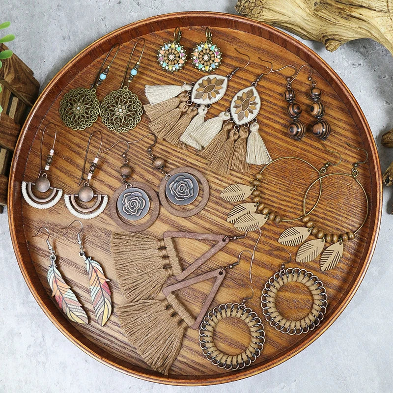 Set bohémien – Boucles d’oreilles en bois et perles naturelles | Verdalya