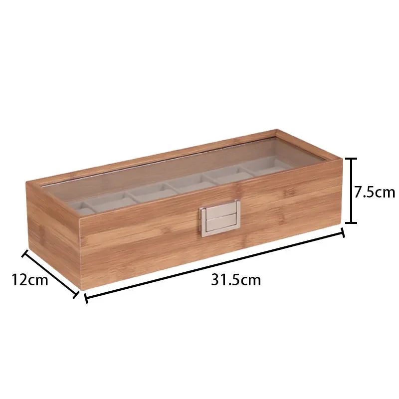 New Style  Bamboo Watch Box 3/6/10/12grids Transparent Lid Fashionable