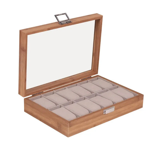 New Style  Bamboo Watch Box 3/6/10/12grids Transparent Lid Fashionable