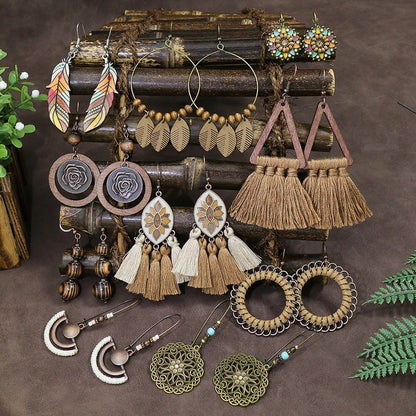 Set bohémien – Boucles d’oreilles en bois et perles naturelles | Verdalya