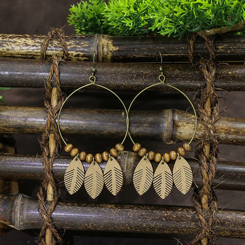 Set bohémien – Boucles d’oreilles en bois et perles naturelles | Verdalya