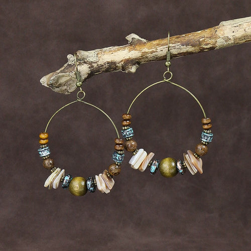 Set bohémien – Boucles d’oreilles en bois et perles naturelles | Verdalya