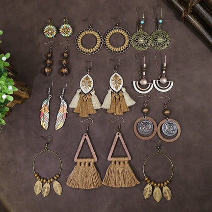 Set bohémien – Boucles d’oreilles en bois et perles naturelles | Verdalya